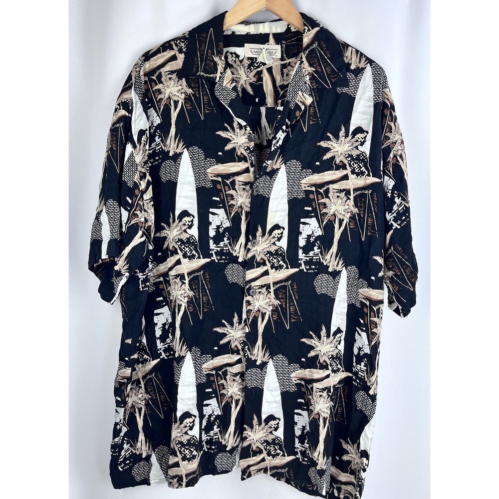 Vintage Natural Issue Hawaiian Brown Blue Floral Topical Mens Shirt Size L Korea